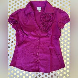 Worthington Pink Ruffled Notched Collar Blouse